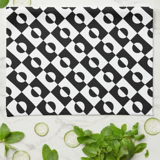 Modern Abstract zwart-wit patroon | Theedoek (Gevouwen)