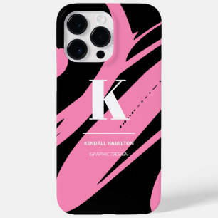 Modern Abstract zwart-wit roze monogram Case-Mate iPhone 14 Pro Max Hoesje