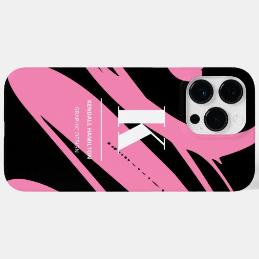 Modern Abstract zwart-wit roze monogram Case-Mate iPhone Case (Achterkant (horizontaal))