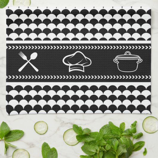 Modern Abstract zwart-wit Theedoek (Gevouwen)