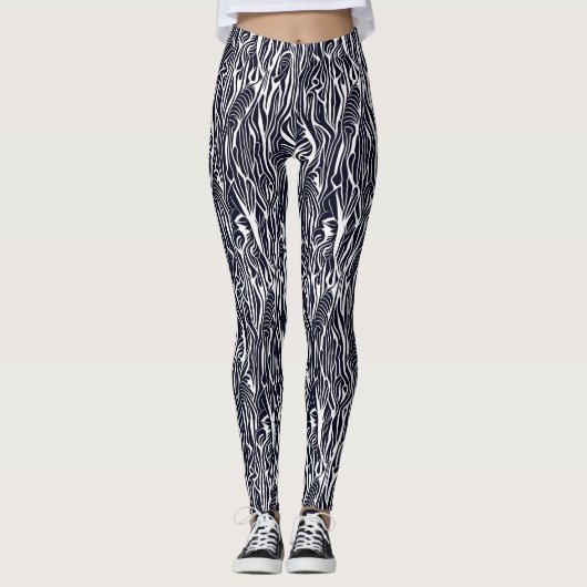 Modern Abstract Zwart-Wit Zebra Safari Patroon Leggings (Voorkant)