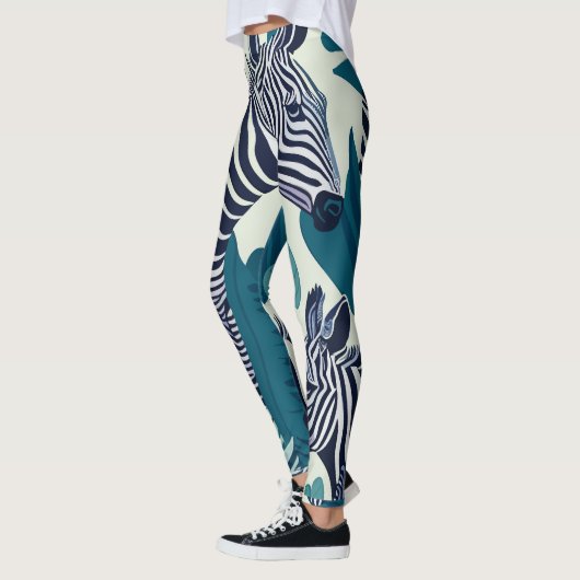 Modern Abstract zwart wit Zebra streeppatroon Leggings (Links)