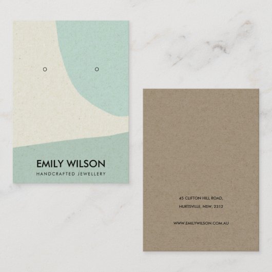 MODERN ABSTRACTE AQUA BLUE ART EARRING DISPLAY VISITEKAARTJE (Voorkant / Achterkant)