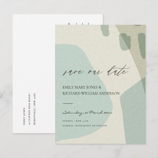 MODERN ABSTRACTE AQUA BLUE ARTISTIC BEWAART U DE D AANKONDIGINGSKAART (Voorkant / Achterkant)