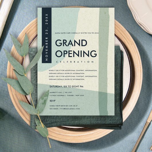 MODERN ABSTRACTE AQUA BLUE GRAND OPENING EVAL KAART