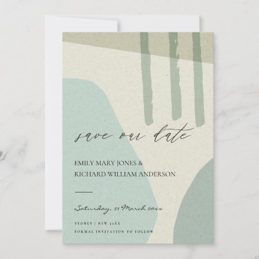 MODERN ABSTRACTE AQUA BLUE KRAFT ARTISTIC ART SAVE THE DATE (Voorkant)