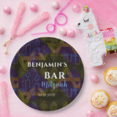 Modern Abstracte Blauwe Bar Mitzvah Bold Papieren Bordje (Feest)