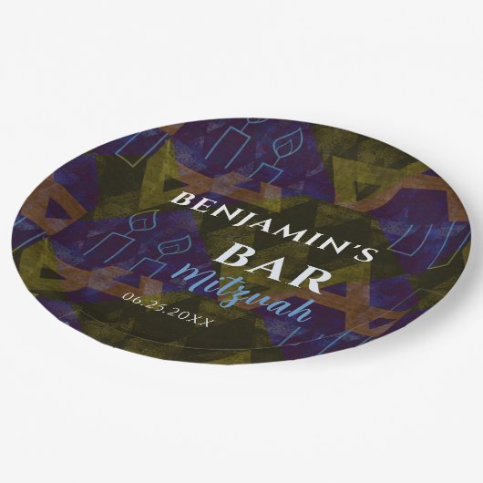 Modern Abstracte Blauwe Bar Mitzvah Bold Papieren Bordje (Gekanteld)