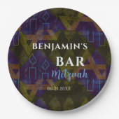 Modern Abstracte Blauwe Bar Mitzvah Bold Papieren Bordje (Voorkant)