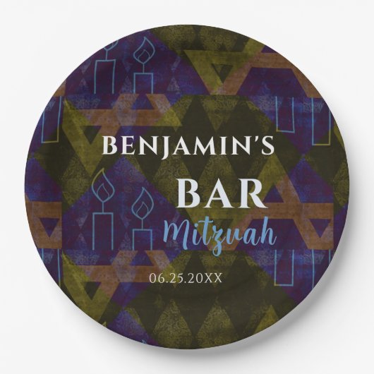 Modern Abstracte Blauwe Bar Mitzvah Bold Papieren Bordje (Voorkant)
