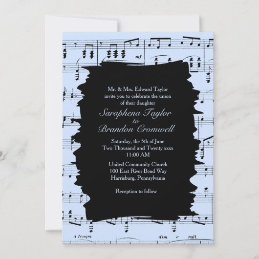Modern Abstracte Blue Music Wedding Invite Kaart (Voorkant)