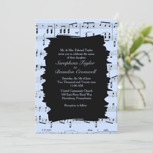 Modern Abstracte Blue Music Wedding Invite Kaart (Staand voorkant)