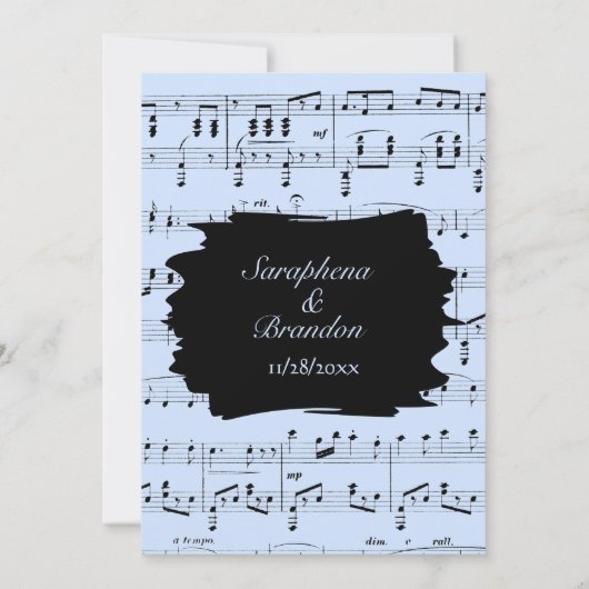 Modern Abstracte Blue Music Wedding Invite Kaart (Achterkant)