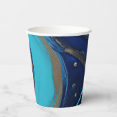Modern-Abstracte Flow Art- Blauw en Goud- Papieren Bekers (Achterkant)