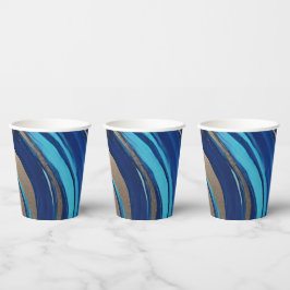 Modern-Abstracte Flow Art- Blauw en Goud- Papieren Bekers