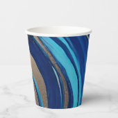 Modern-Abstracte Flow Art- Blauw en Goud- Papieren Bekers (Voorkant)
