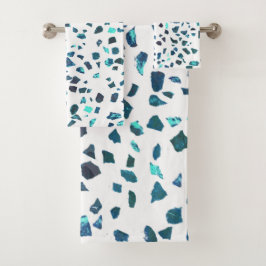 Modern Abstracte gemarmerde Turquoise Terrazzo Bad Handdoek