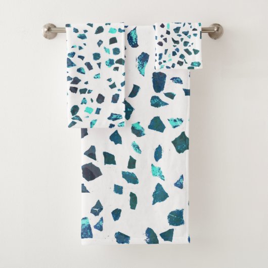 Modern Abstracte gemarmerde Turquoise Terrazzo Bad Handdoek (Insitu)