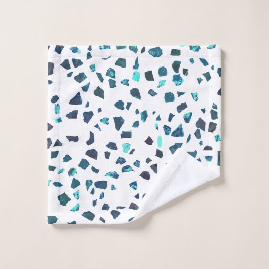 Modern Abstracte gemarmerde Turquoise Terrazzo Bad Handdoek (Wasdoekje)