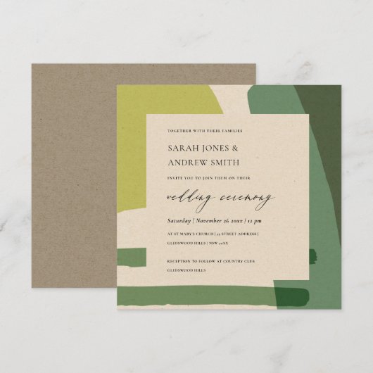 MODERN ABSTRACTE KRAFT LIME GREEN ARTISTIC WEDING KAART (Voorkant / Achterkant)