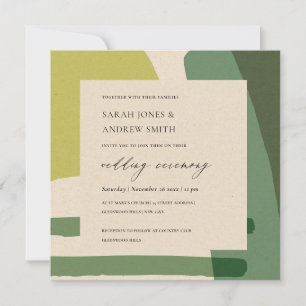 MODERN ABSTRACTE KRAFT LIME GREEN ARTISTIC WEDING KAART