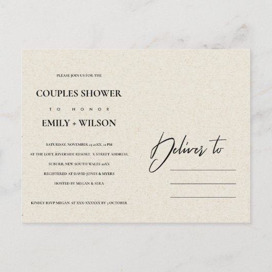 MODERN ABSTRACTE KRAFT RUST ORANJE KOUPLEISTER UITNODIGING BRIEFKAART (Achterkant)