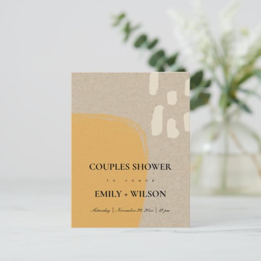 MODERN ABSTRACTE KRAFT RUST ORANJE KOUPLEISTER UITNODIGING BRIEFKAART (Staand voorkant)