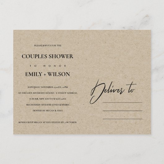 MODERN ABSTRACTE KRAFT TERRACOTTA-KOPPELS SHOWER UITNODIGING BRIEFKAART (Achterkant)