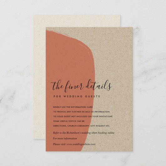 MODERN ABSTRACTE KRAFT TERRACOTTA WEDING DETAIL INFORMATIEKAARTJE (Voorkant / Achterkant)