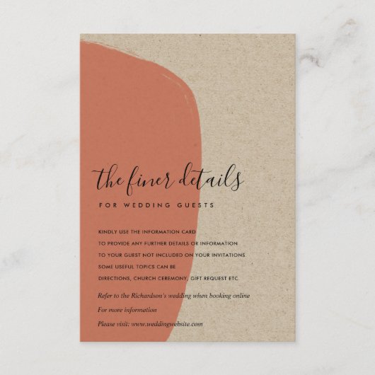 MODERN ABSTRACTE KRAFT TERRACOTTA WEDING DETAIL INFORMATIEKAARTJE (Voorkant)