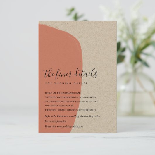 MODERN ABSTRACTE KRAFT TERRACOTTA WEDING DETAIL INFORMATIEKAARTJE (Staand voorkant)