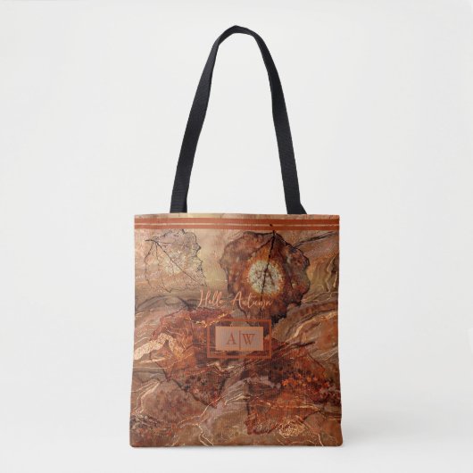 Modern Abstracte Kunst Herfst Rustiek Bruin Monogr Tote Bag (Voorkant)