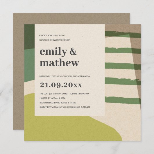 MODERN ABSTRACTE LIME GROENE KUNSTKOPPELS SHOWER KAART (Voorkant / Achterkant)