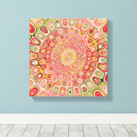 Modern Abstracte Mandala Waterverf Pastel Roze Canvas Afdruk (Insitu (Houten vloer))