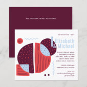 Modern Abstracte maroon Red Wedding Invite (Voorkant / Achterkant)