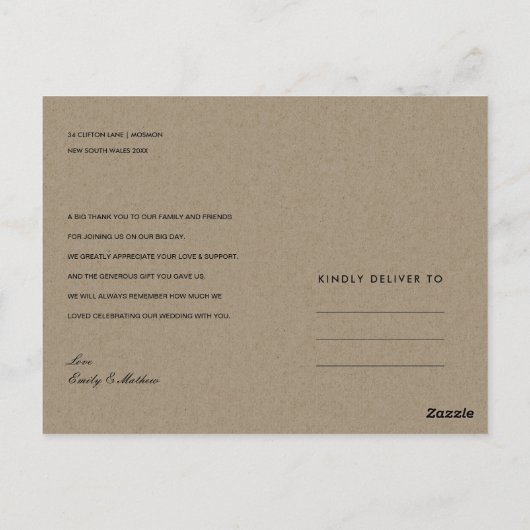 MODERN ABSTRACTE RUST ARTISTIC WEDDING DANK U BRIEFKAART (Achterkant)