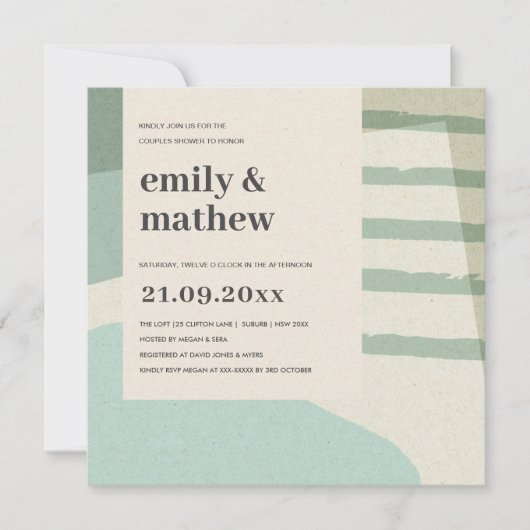 MODERN ABSTRACTE SOFT AQUA BLUE ART COUPLY SHOWER KAART (Voorkant)