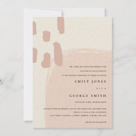 MODERN ABSTRACTE SOFT PINK BLUSH WEDDING INVITE BEDANKKAART (Voorkant)