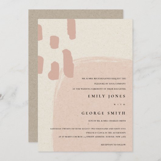 MODERN ABSTRACTE SOFT PINK BLUSH WEDDING INVITE BEDANKKAART (Voorkant / Achterkant)