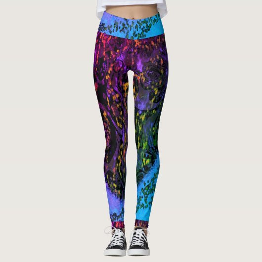 MODERN abstracte tekening in blauw-paars-mozaïek Leggings (Voorkant)