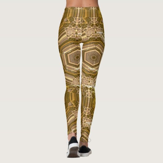 MODERN abstracte tekening in-bruin-geel-mozaïek Leggings (Achterkant)