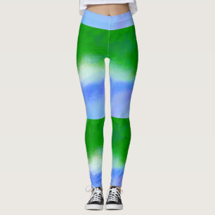 MODERN abstracte tekening in de lucht-blauw-groen- Leggings