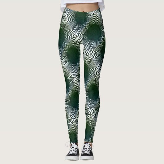 MODERN abstracte tekening in diepgroen-wit-mozaïek Leggings (Voorkant)