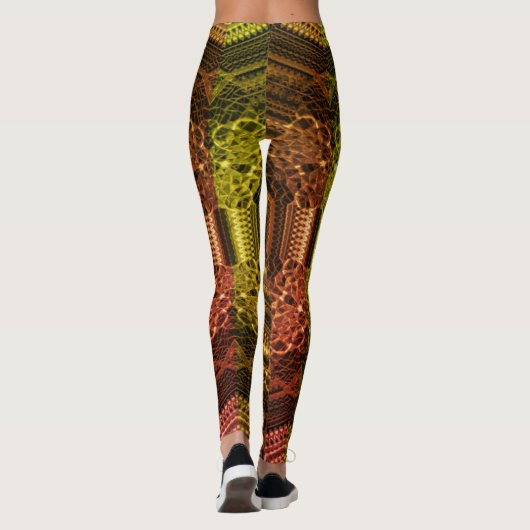 MODERN abstracte tekening in gele lichtbruinmozaïe Leggings (Achterkant)