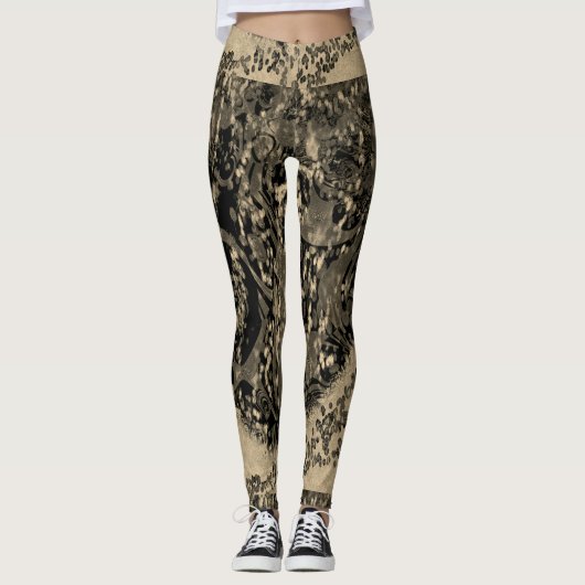 MODERN abstracte tekening in goudzwart-mozaïek Leggings (Voorkant)