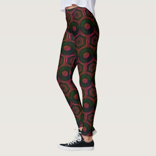 MODERN abstracte tekening in-groen-rood-roos-mozaï Leggings (Links)