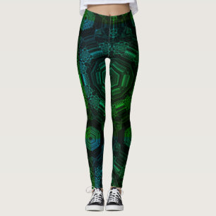 MODERN abstracte tekening in lichtgroen-blauw-moza Leggings