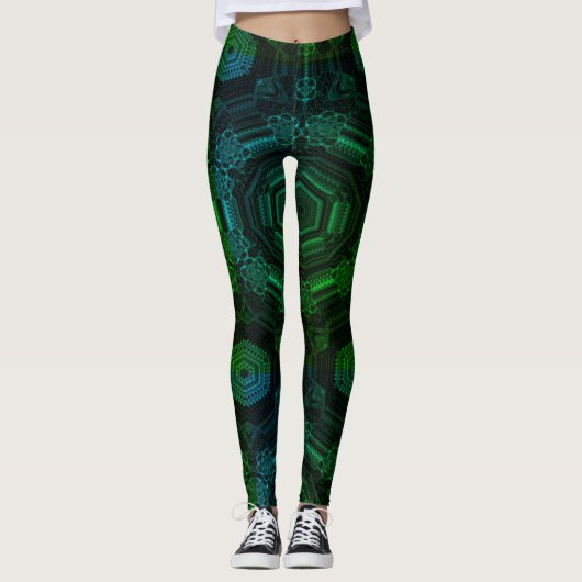 MODERN abstracte tekening in lichtgroen-blauw-moza Leggings (Voorkant)