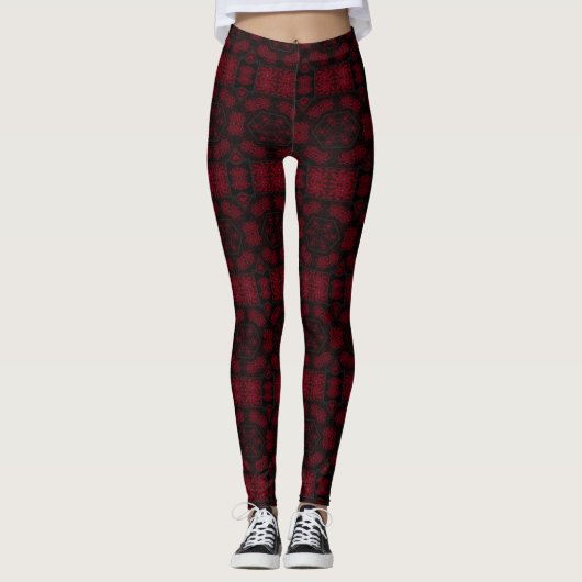 MODERN abstracte tekening in rood-zwart-mozaïek Leggings (Voorkant)