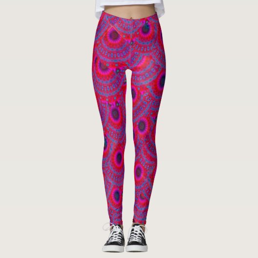 MODERN abstracte tekening in roze-rood-blauw-mozaï Leggings (Voorkant)
